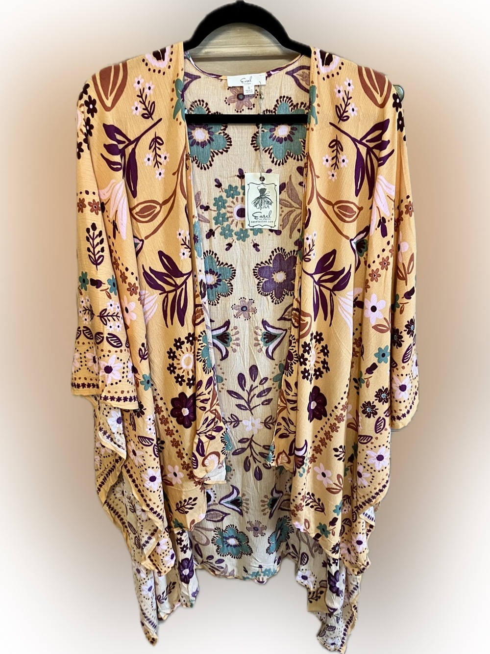 Easel Floral Kimono in Mustard